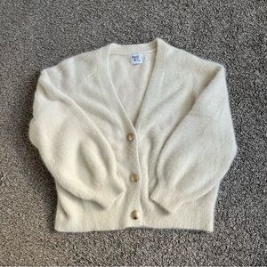 Princess Polly Fuzzy White Cream Cardigan Gold Buttons Wool Blend Feminine L/XL